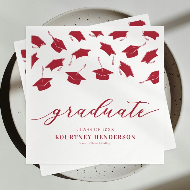 Modern Red White Graduation Napkins (Creator Uploaded)