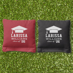 Modern Red White Graduation Party Cornhole Bags