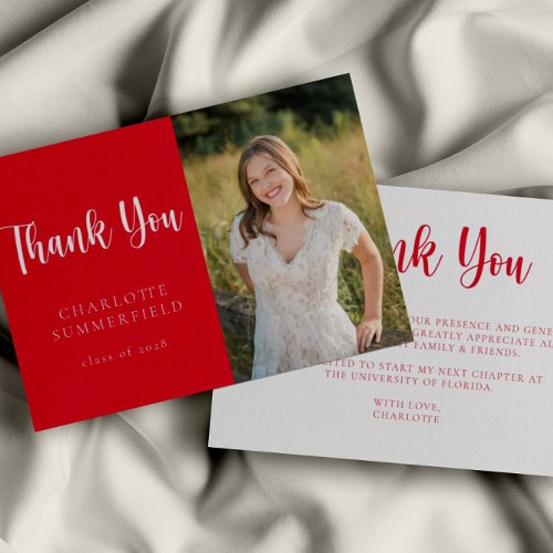 Modern Red White Graduation Thank You Card
