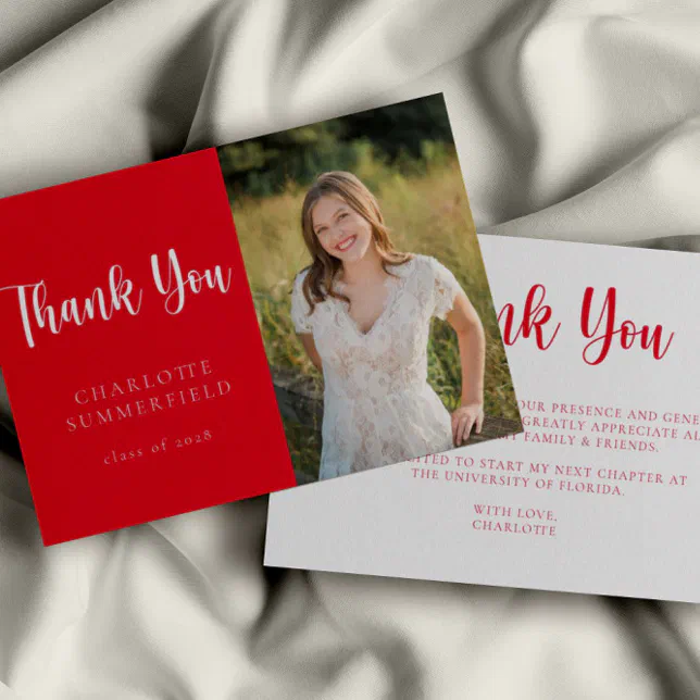 Modern Red White Graduation Thank You Card | Zazzle