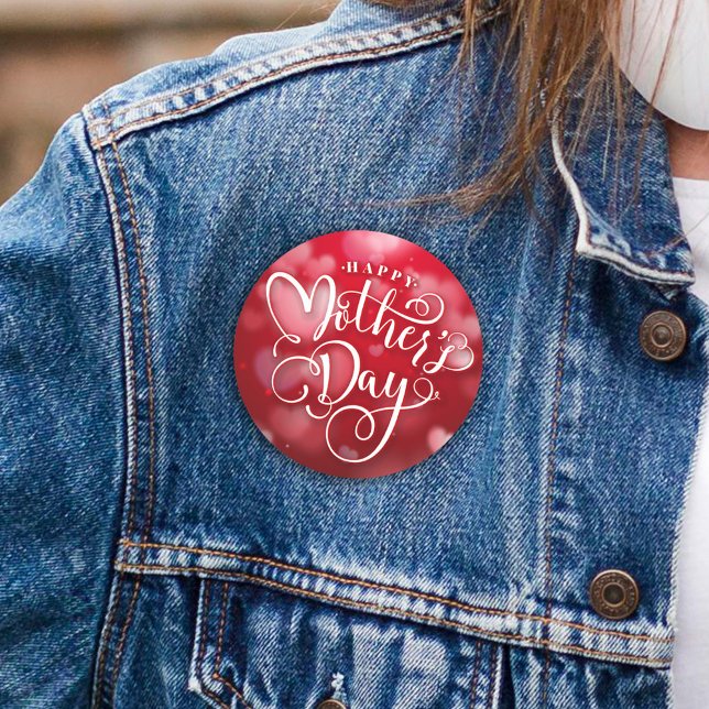Modern Red White Hearts Happy Mother`s Day Button (Creator Uploaded)