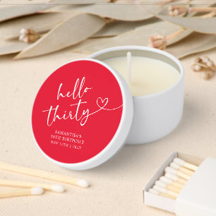 Modern Red White Hello 30th Birthday Mini Candle Favors