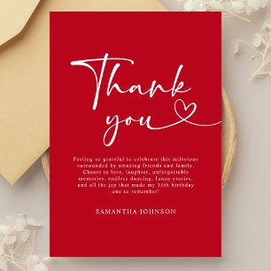 Modern Red White Hello 30th Birthday Thank You Card