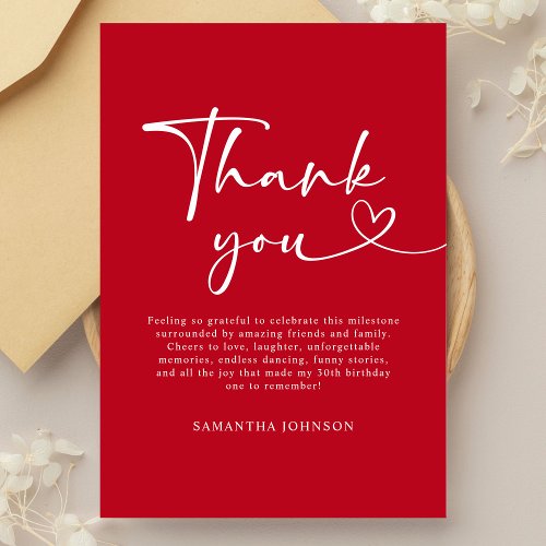 Modern Red White Hello 30th Birthday