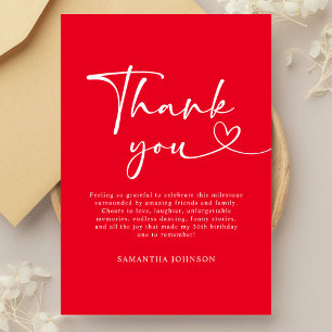 Modern Red White Hello 30th Birthday Thank You Card