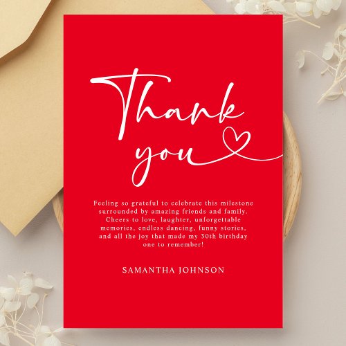 Modern Red White Hello 30th Birthday