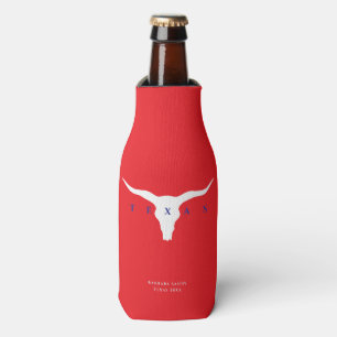 Modern Red White Longhorn Blue Texas Bottle Cooler