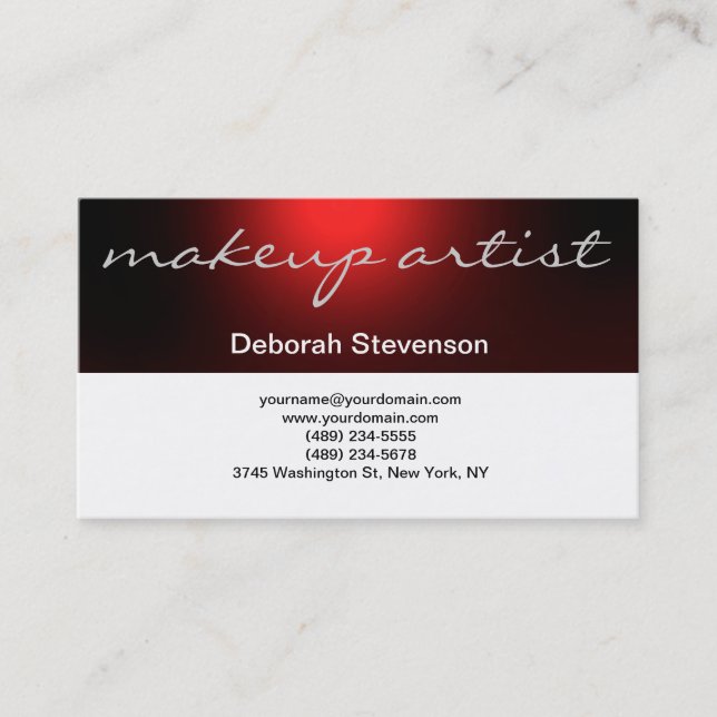 Modern Red White Make-up Artist Business Card (Front)