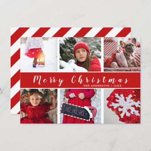 Modern Red  White Merry Christmas Photo Collage Holiday Card