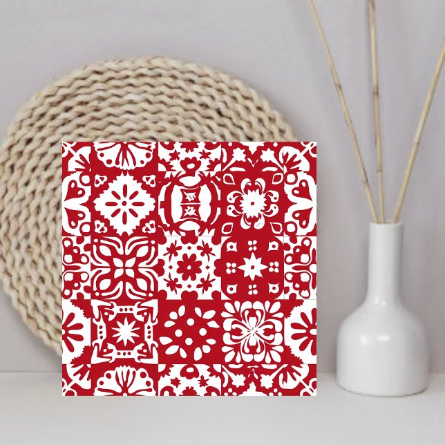 Modern Red & White Mexican Portuguese Home Decor Ceramic Tile (Creator Uploaded)
