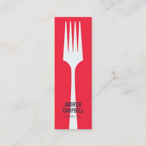 Modern red white minimalist fork catering logo mini business card