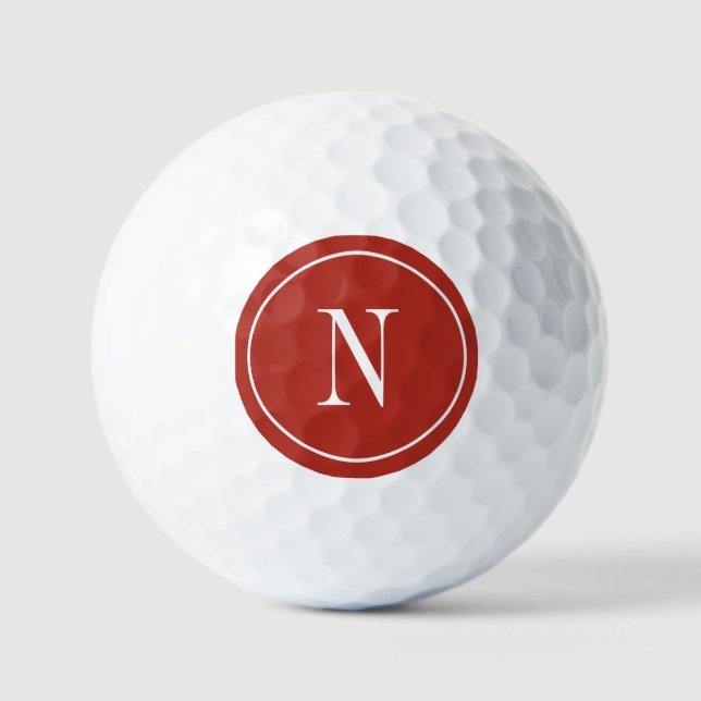 Modern red &white monogram initial golf balls (Front)