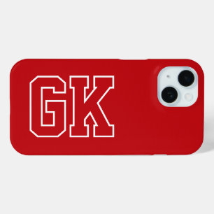Modern Red White Monogram Initials iPhone 15 Case