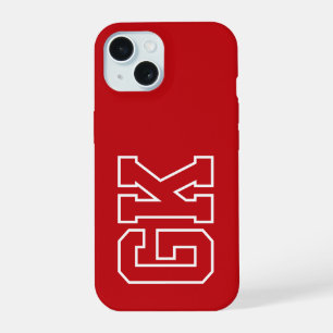 Modern Red White Monogram Initials iPhone 15 Case
