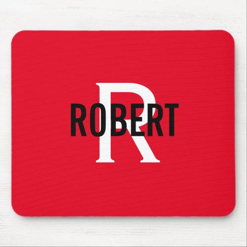 Modern red white monogram men name mouse pad