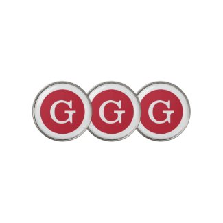 Modern Red White Monogram with Circle Border Golf Ball Marker