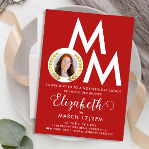 Modern Red White Mother Day Award Lunch Bold Typo Invitation