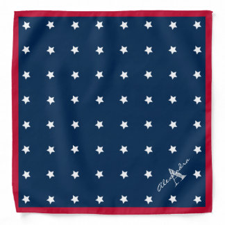 Modern Red White Navy Blue Stars Pattern Monogram Bandana