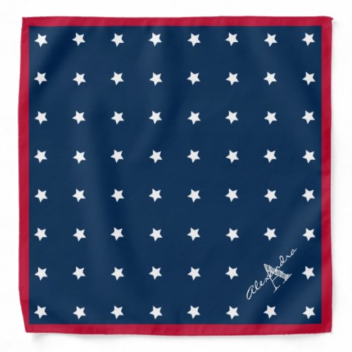 Modern Red White Navy Blue Stars Pattern Monogram Bandana