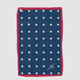 Modern Red White Navy Blue Stars Pattern Monogram Golf Towel