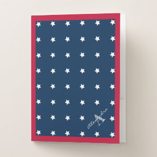 Modern Red White Navy Blue Stars Pattern Monogram Pocket Folder