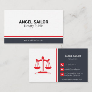 Modern Red & white Notary Public Services Busines Calling Card