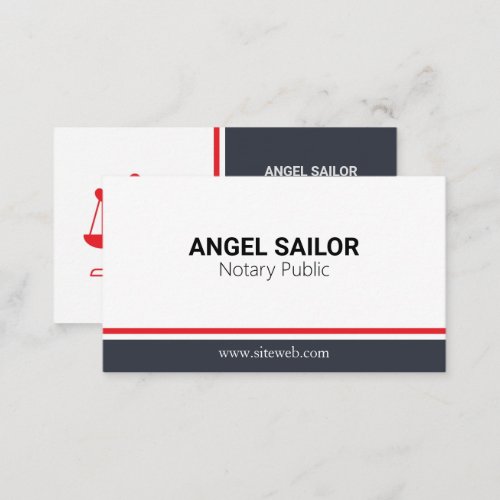 Modern Red  white  Notary Public Services Busines Calling Card