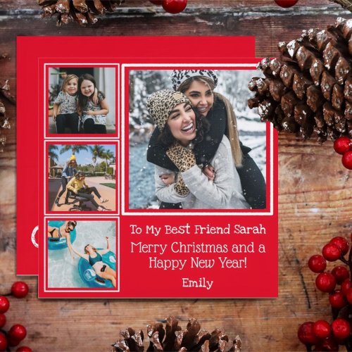 Modern Red White Photo Best Friend Christmas Card