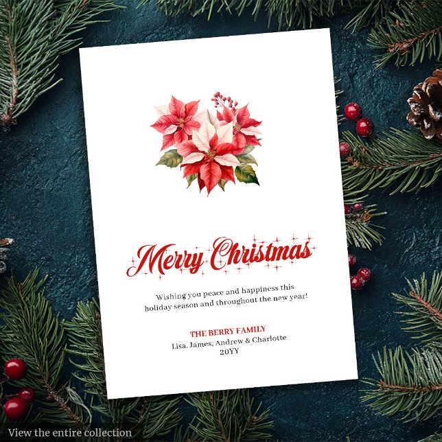 Modern Red White Poinsettia Bouquet Holiday Cards (Modern Red White Poinsettia Bouquet Holiday Greeting)