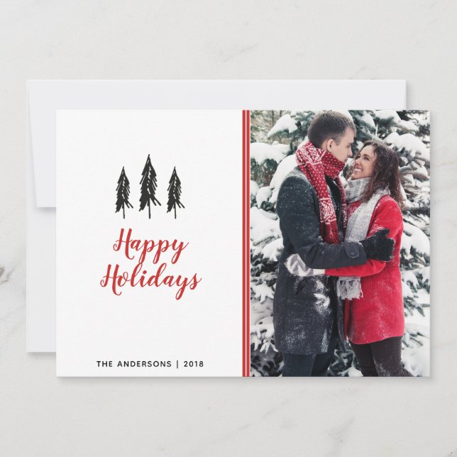 Modern Red & White Polka Dot Evergreen Christmas Holiday Card (Front)