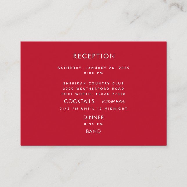 Modern Red & White Reception Cash Bar Wedding Encl Enclosure Card (Front)