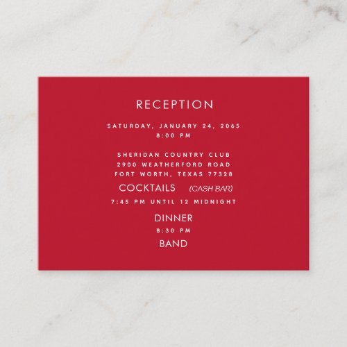 Modern Red  White Reception Cash Bar Wedding Encl Enclosure Card