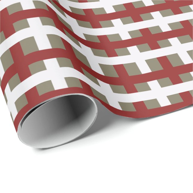 Modern Red White Sage Christmas Plaid Wrapping Paper (Roll Corner)