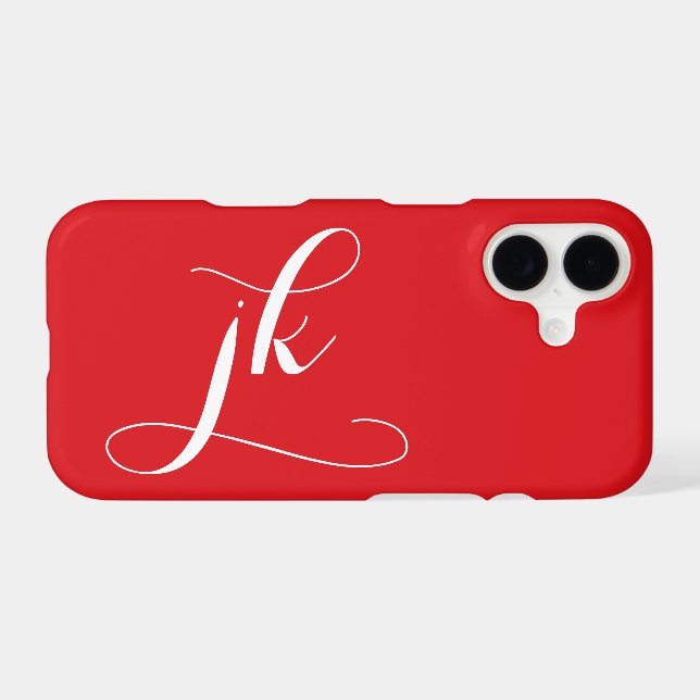 Modern Red White Script Monogram Name Case-Mate iPhone Case (Back (Horizontal))