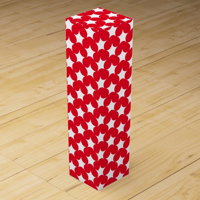 Modern red white stars pattern cute fun festive wine box (Front)