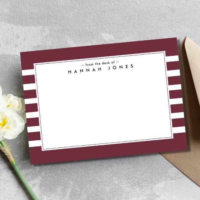Modern Red White Striped Border Note Card (Creator Uploaded)