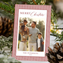 Modern red white stripes family photo Christmas