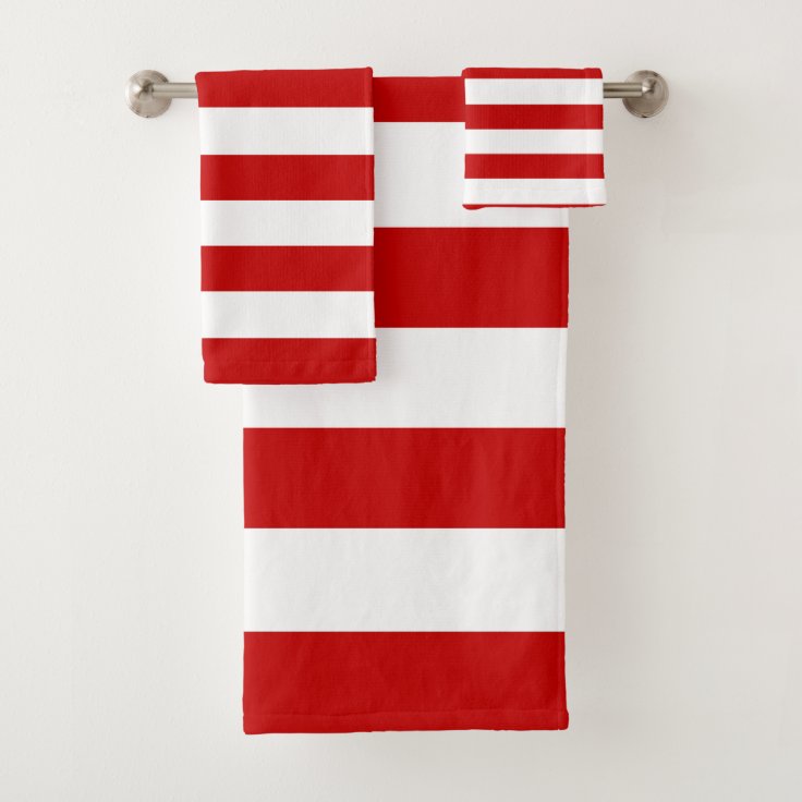 Modern Red White Stripes Geometric Pattern Bath Towel Set Zazzle