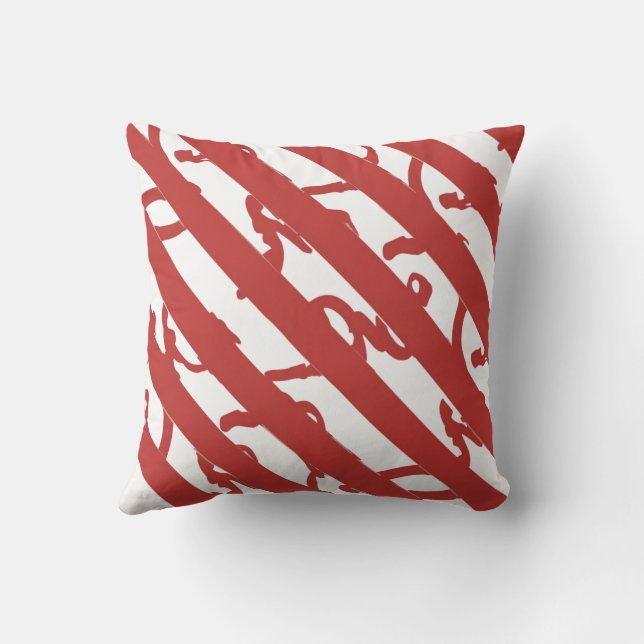 Modern Red White Stripes Throw Pillow  (Back)