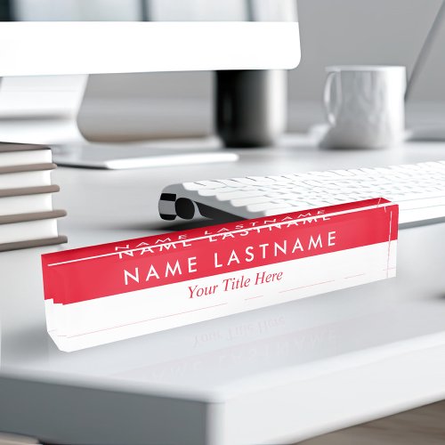 Modern Red White Stylish Simple Modern Minimalist Desk Name Plate