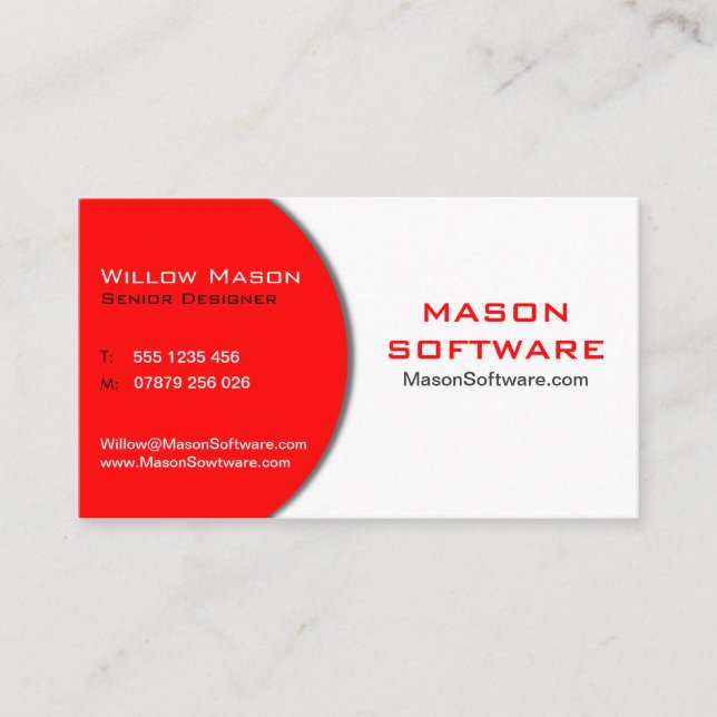 Modern Red & White Technology Business Card (Front)