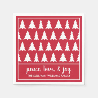 Modern Red White Tree Pattern Name Holiday Party Napkins