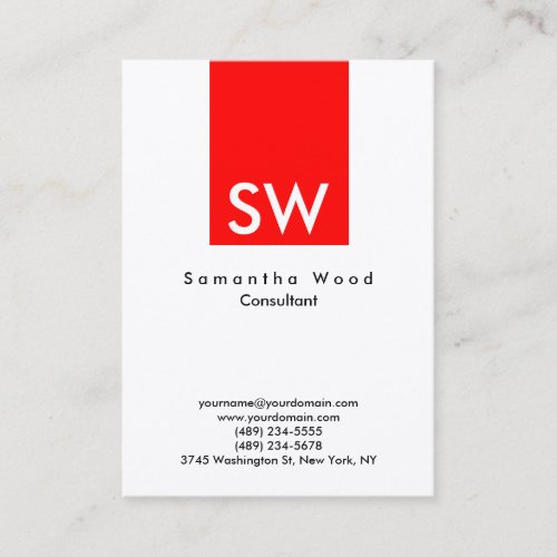 Modern Red White Trendy Special Monogram Business Card