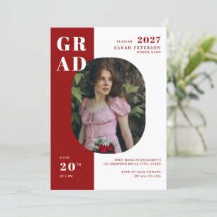 Modern Red & White Typography Photo Graduation Invitation