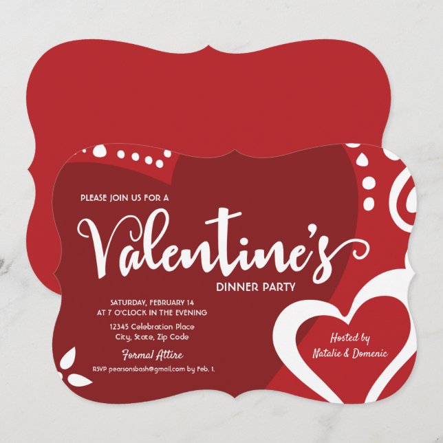 Modern Red white Valentine Dinner party invitation (Front/Back)
