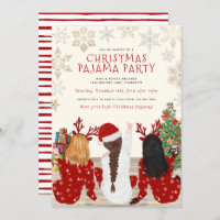 Modern Red & White Watercolor Pajama Party Invitation