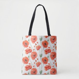 Modern Red White Watercolor Poppy Floral Pattern 