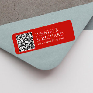 Modern Red White Web Promotional QR Code Address Label
