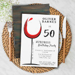 Modern Red Wine 50th Birthday Surprise Party Invitation<br><div class="desc">Modern Elegant Red Wine 50th Birthday Surprise Party Invitation. Birthday invitation with an abstract glass with red wine. The text is in a trendy black script and is easily customizable - personalize it with your name, age, date, location and RSVP. You can change all the text on the invitation. Invite...</div>