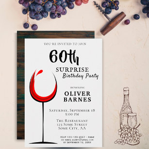 Modern Red Wine 60th Birthday Surprise Party Invitation